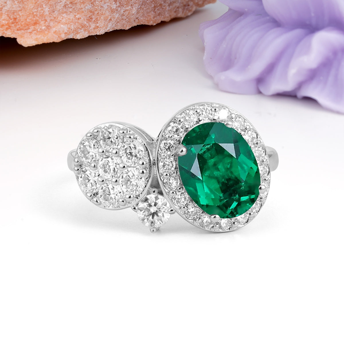 Unique 4-Prong Oval Cut Emerald Engagement Ring - Additional view