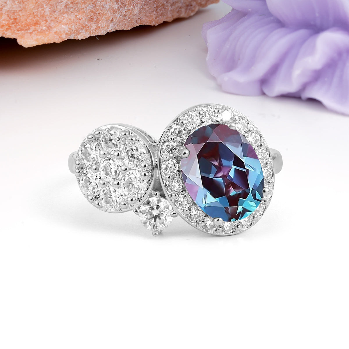 Unique 4-Prong Oval Cut Alexandrite Engagement Ring - Additional view