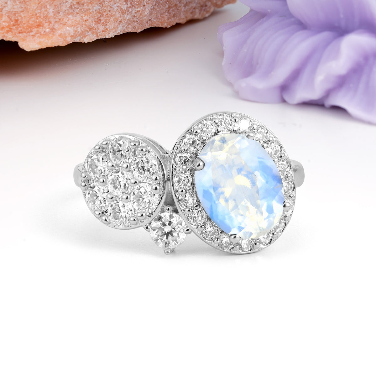 Unique 4-Prong Oval Cut Moonstone Engagement Ring - Additional view