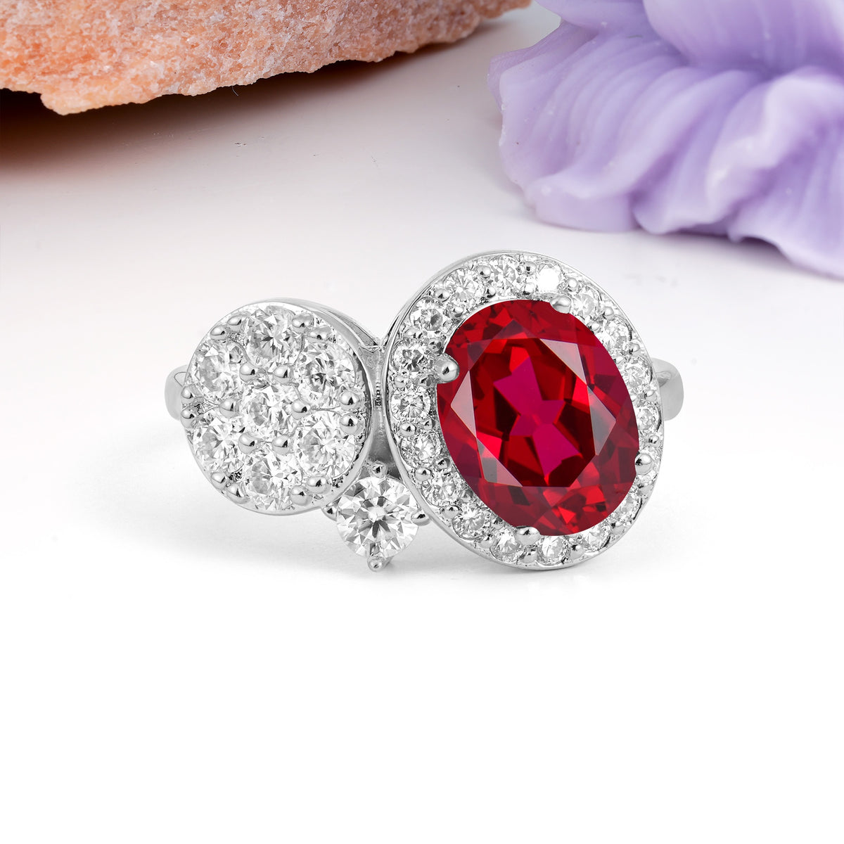 Unique 4-Prong Oval Cut Ruby Engagement Ring - Additional view
