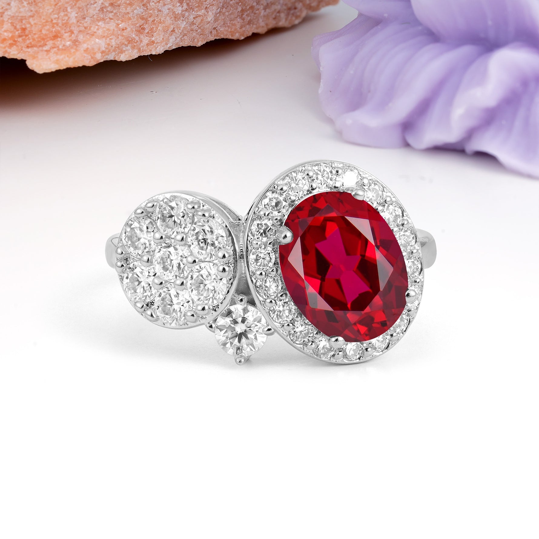 Unique 4-Prong Oval Cut Ruby Engagement Ring - Additional view