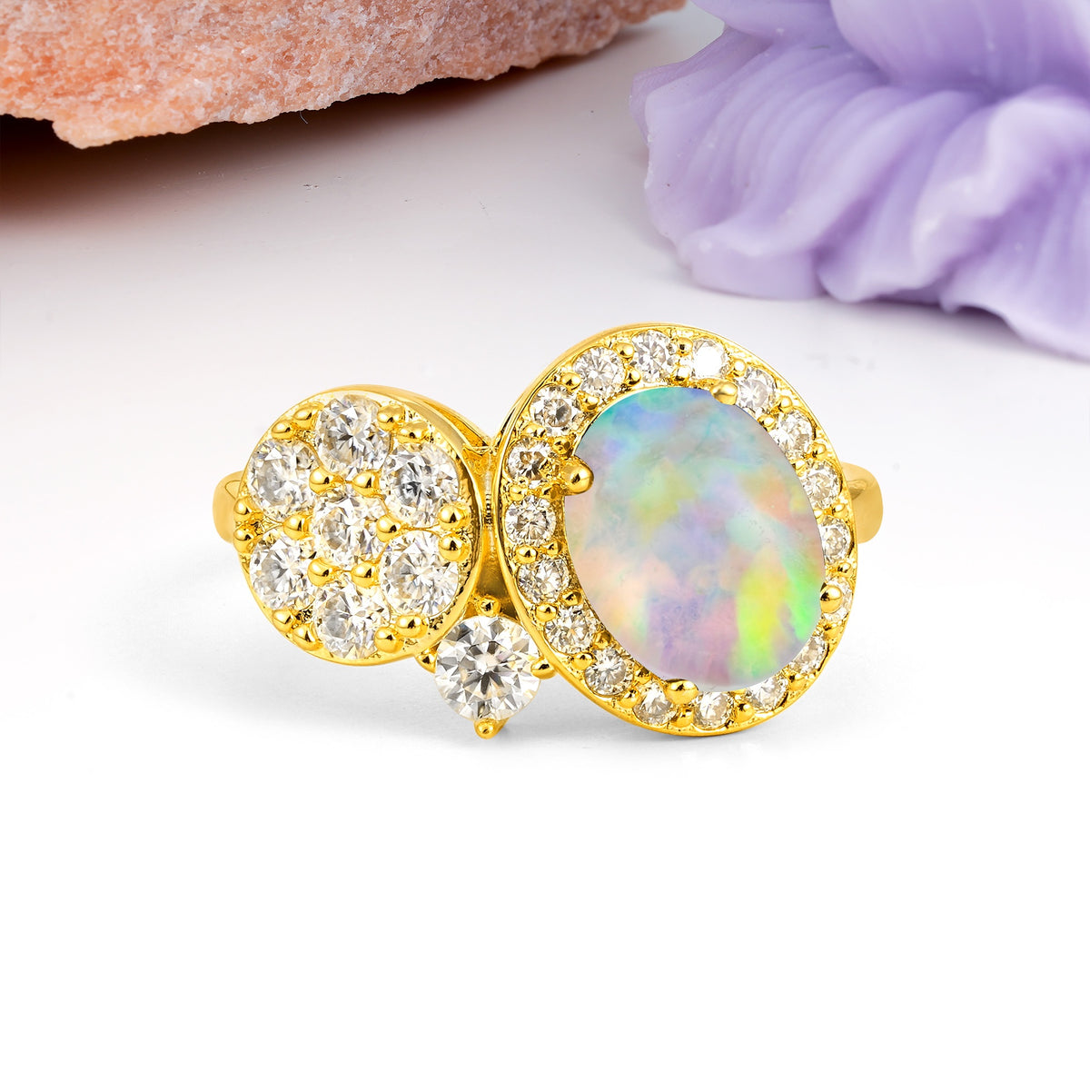 Unique 4-Prong Oval Cut Fire Opal Engagement Ring - Additional view