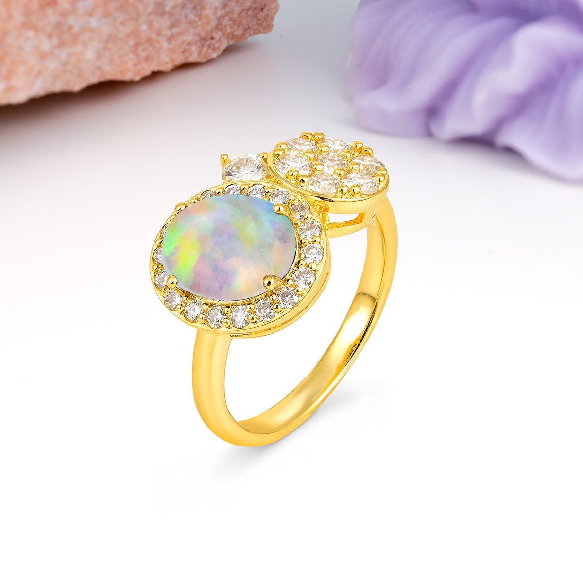 Unique 4-Prong Oval Cut Fire Opal Engagement Ring - Additional view