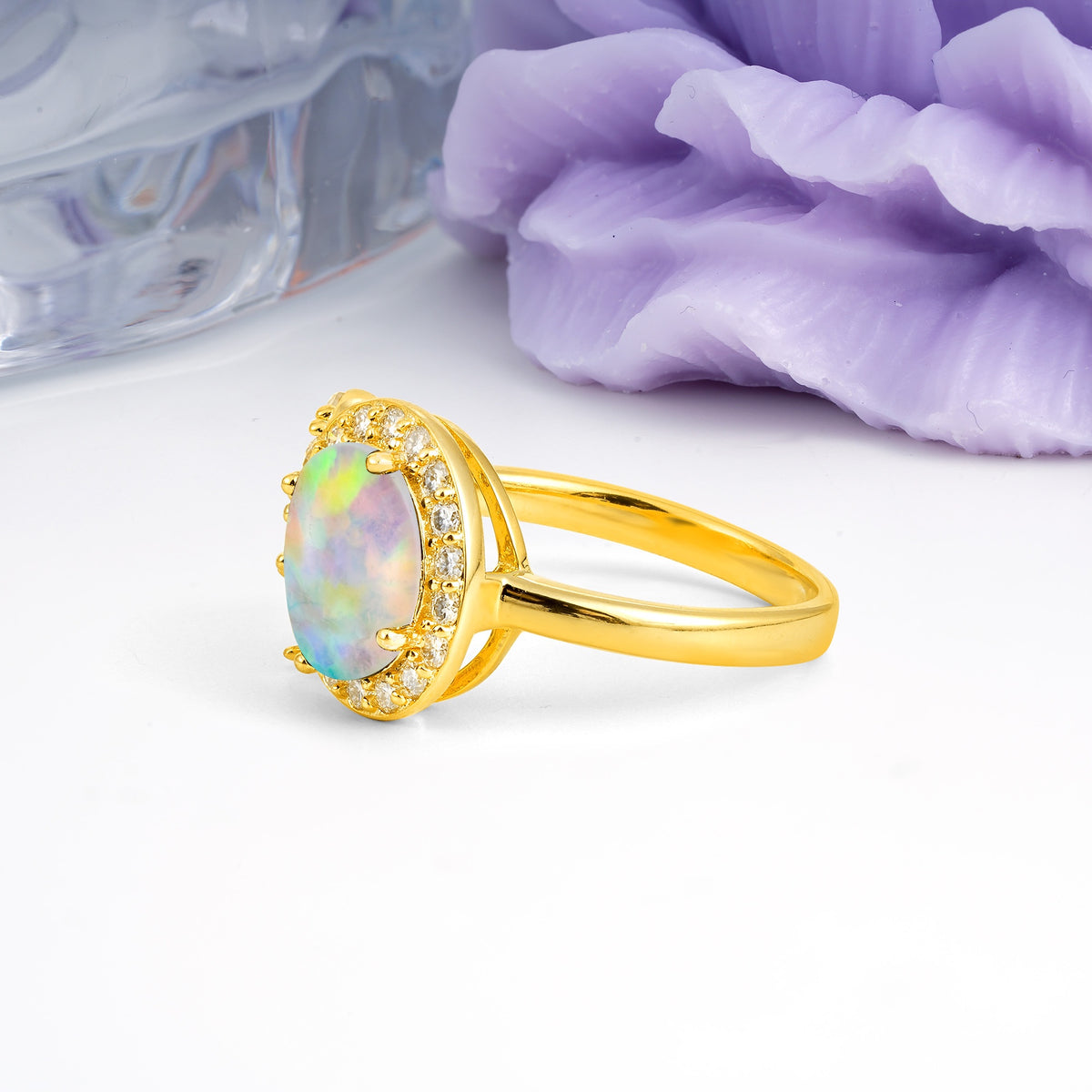 Unique 4-Prong Oval Cut Fire Opal Engagement Ring - Additional view