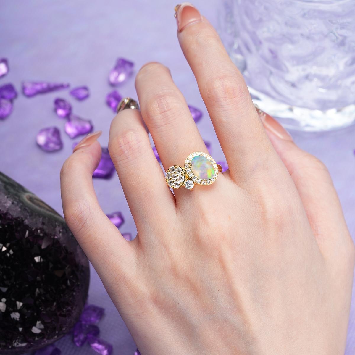 Unique 4-Prong Oval Cut Fire Opal Engagement Ring
