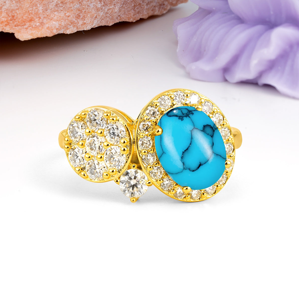 Unique 4-Prong Oval Cut Turquoise Engagement Ring - Additional view