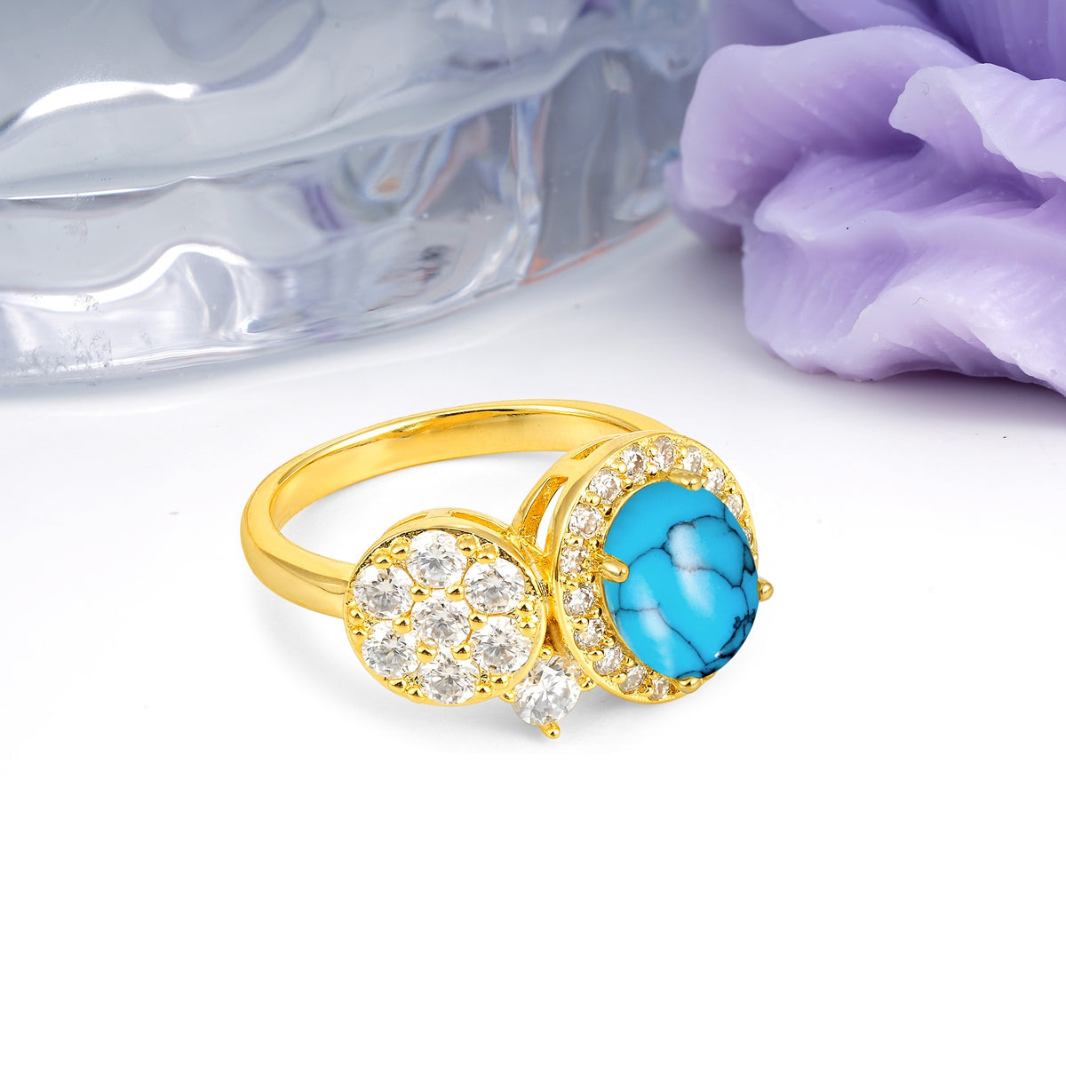 Unique 4-Prong Oval Cut Turquoise Engagement Ring - Additional view