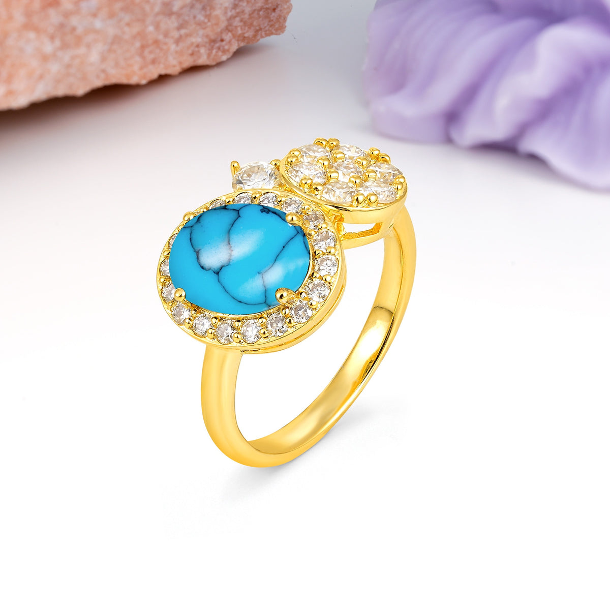 Unique 4-Prong Oval Cut Turquoise Engagement Ring - Additional view