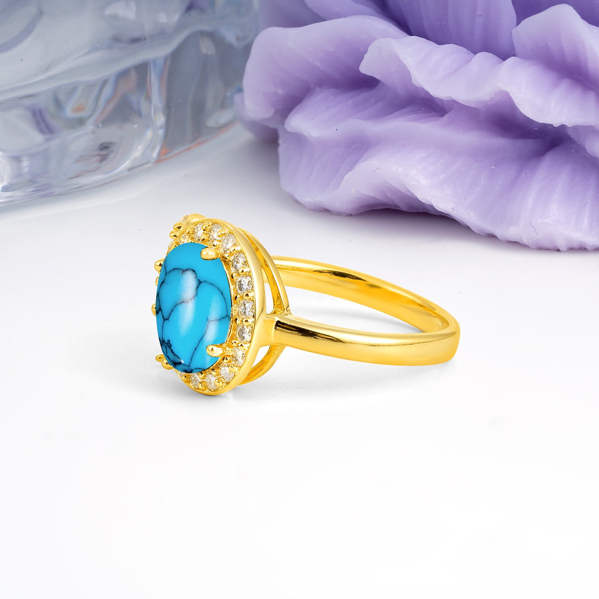 Unique 4-Prong Oval Cut Turquoise Engagement Ring - Additional view