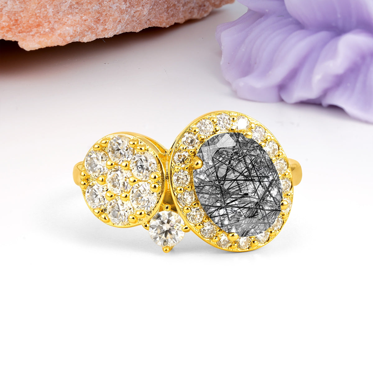 Unique 4-Prong Oval Cut Black Rutilated Quartz Engagement Ring - Additional view