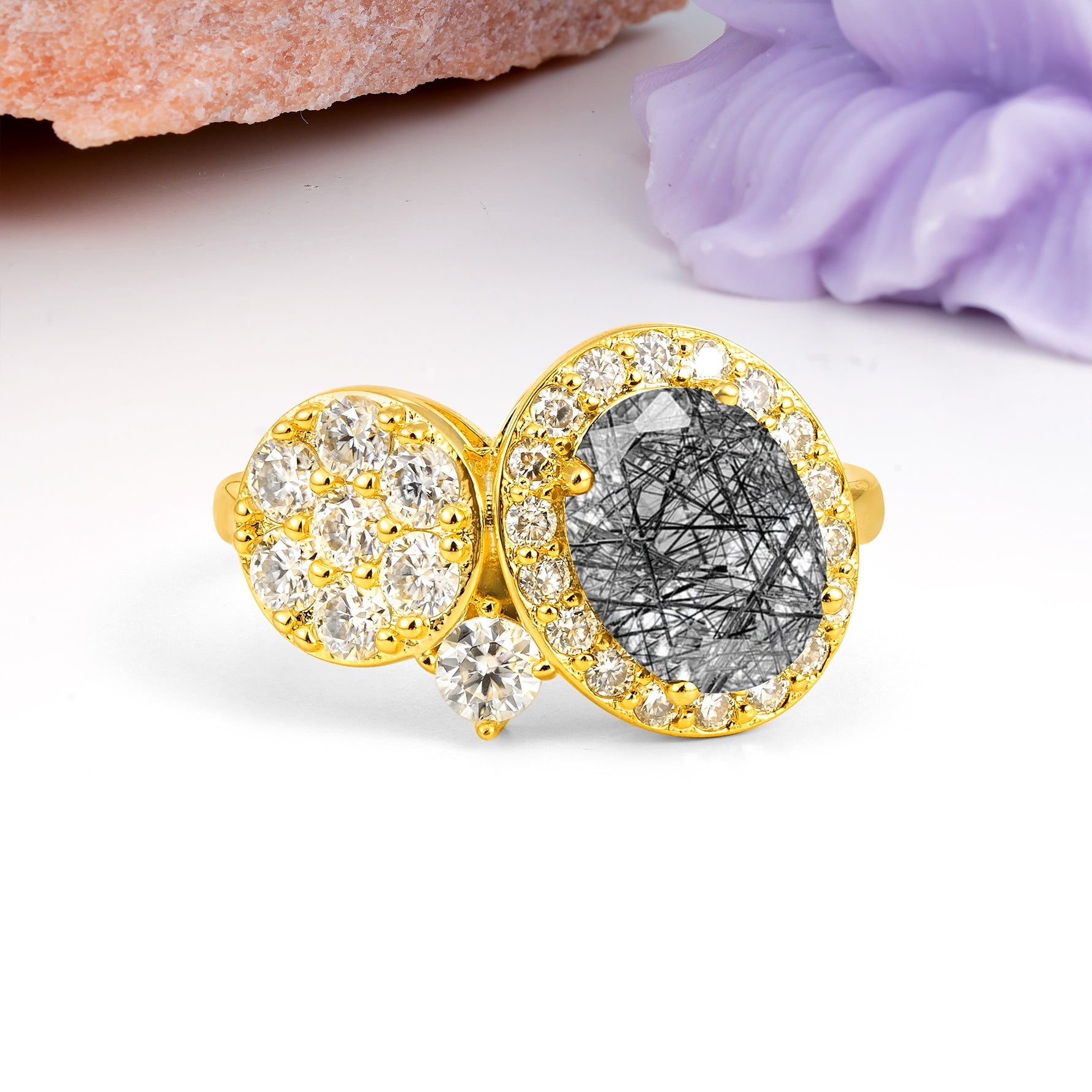 Unique 4-Prong Oval Cut Black Rutilated Quartz Engagement Ring - Additional view