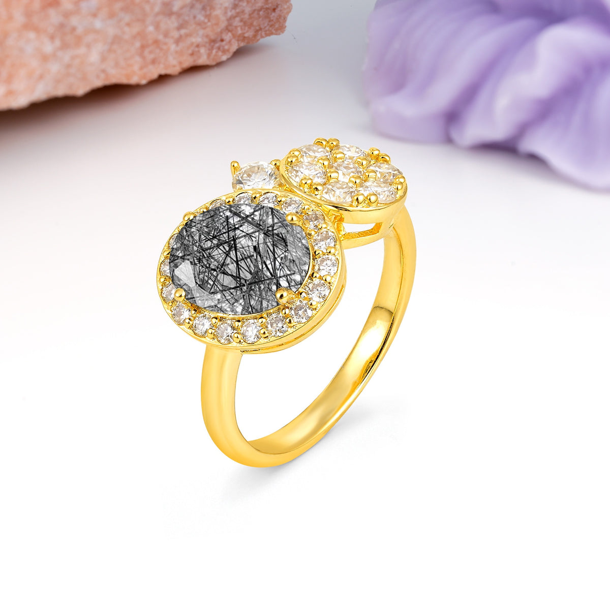 Unique 4-Prong Oval Cut Black Rutilated Quartz Engagement Ring - Additional view