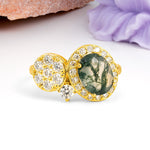 Unique 4-Prong Oval Cut Moss Agate Engagement Ring - Additional view