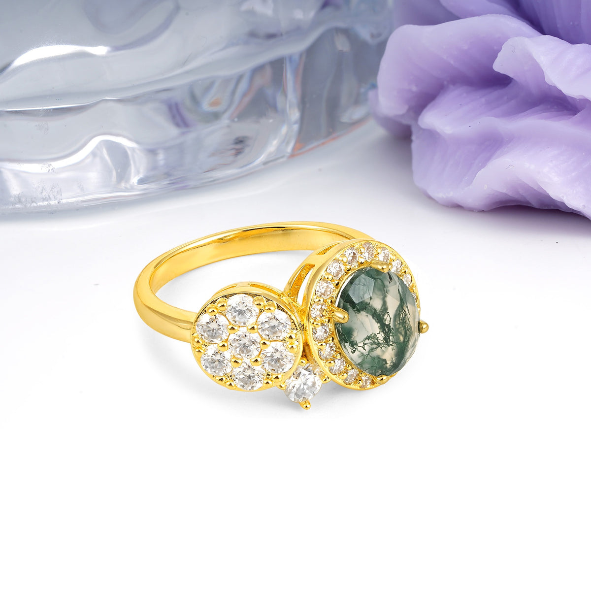 Unique 4-Prong Oval Cut Moss Agate Engagement Ring - Additional view