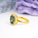Unique 4-Prong Oval Cut Moss Agate Engagement Ring - Additional view