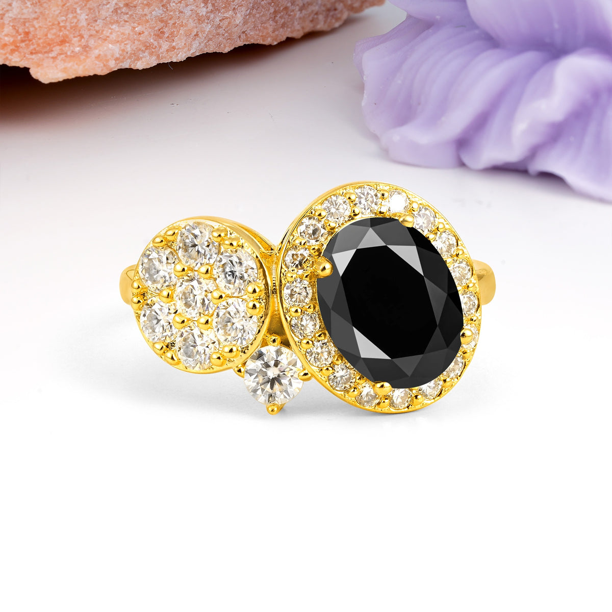 Unique 4-Prong Oval Cut Black Onyx Engagement Ring - Additional view