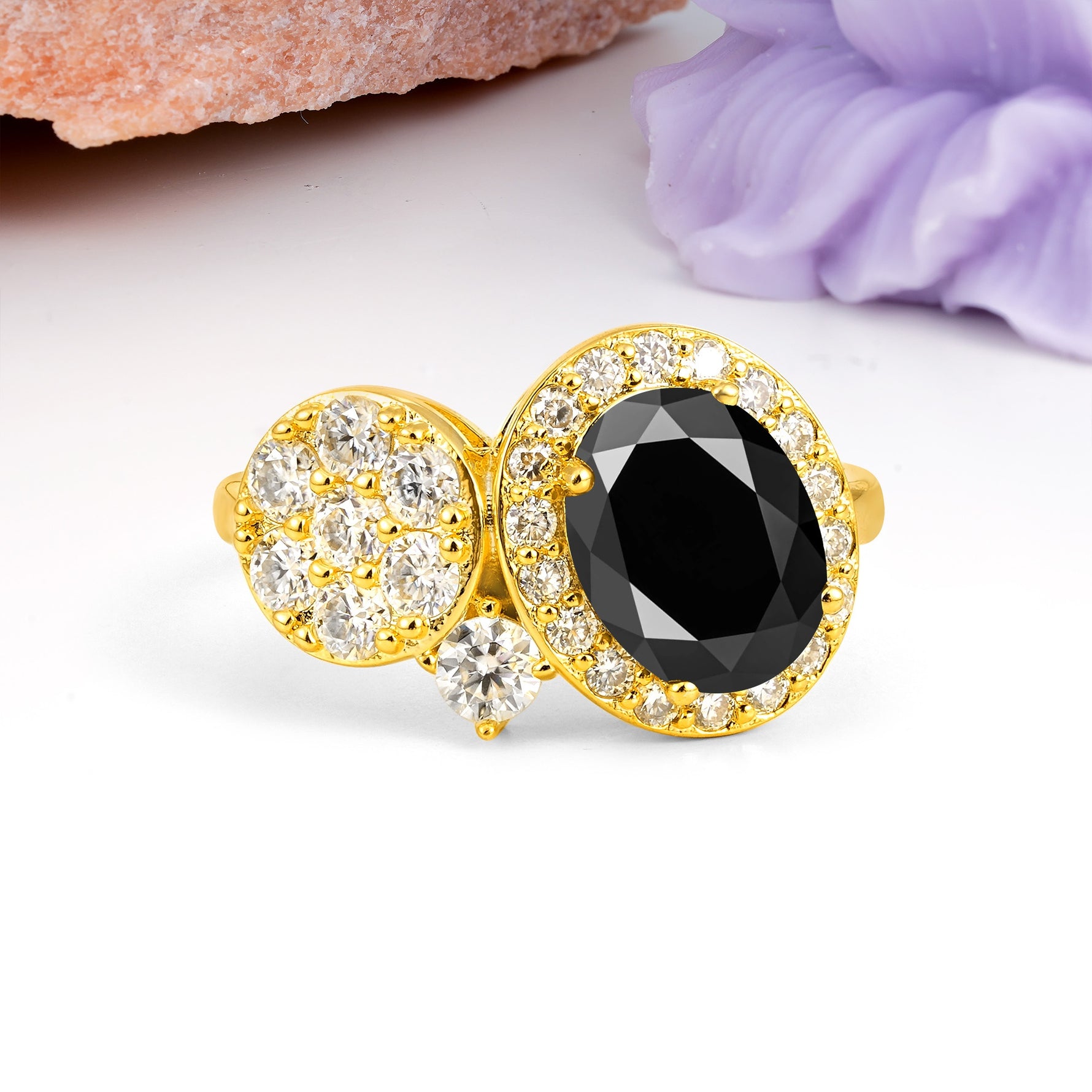 Unique 4-Prong Oval Cut Black Onyx Engagement Ring - Additional view
