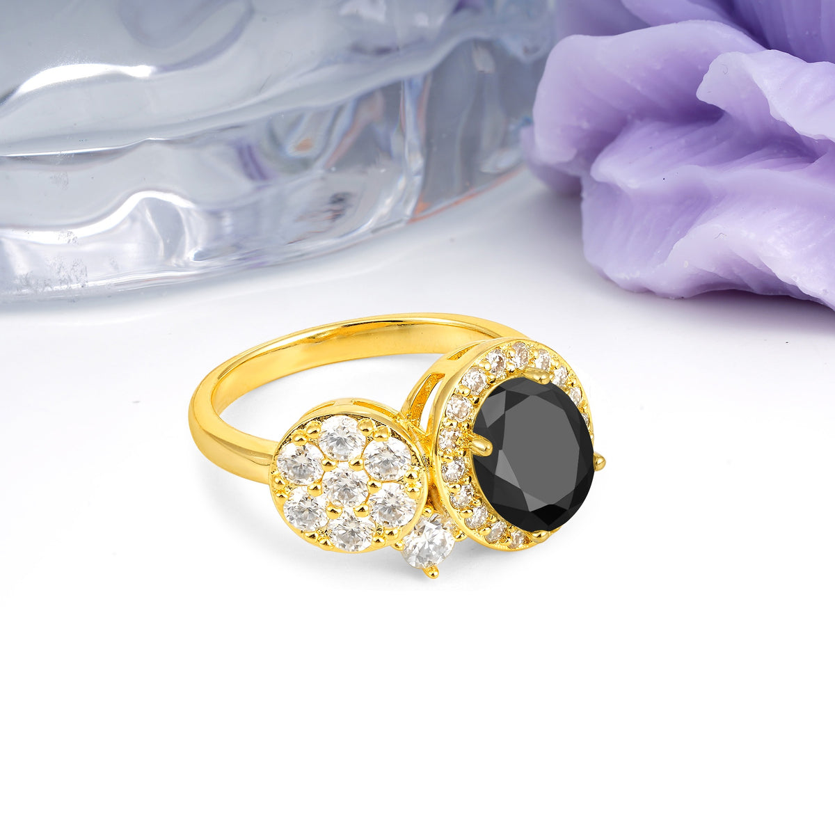 Unique 4-Prong Oval Cut Black Onyx Engagement Ring - Additional view