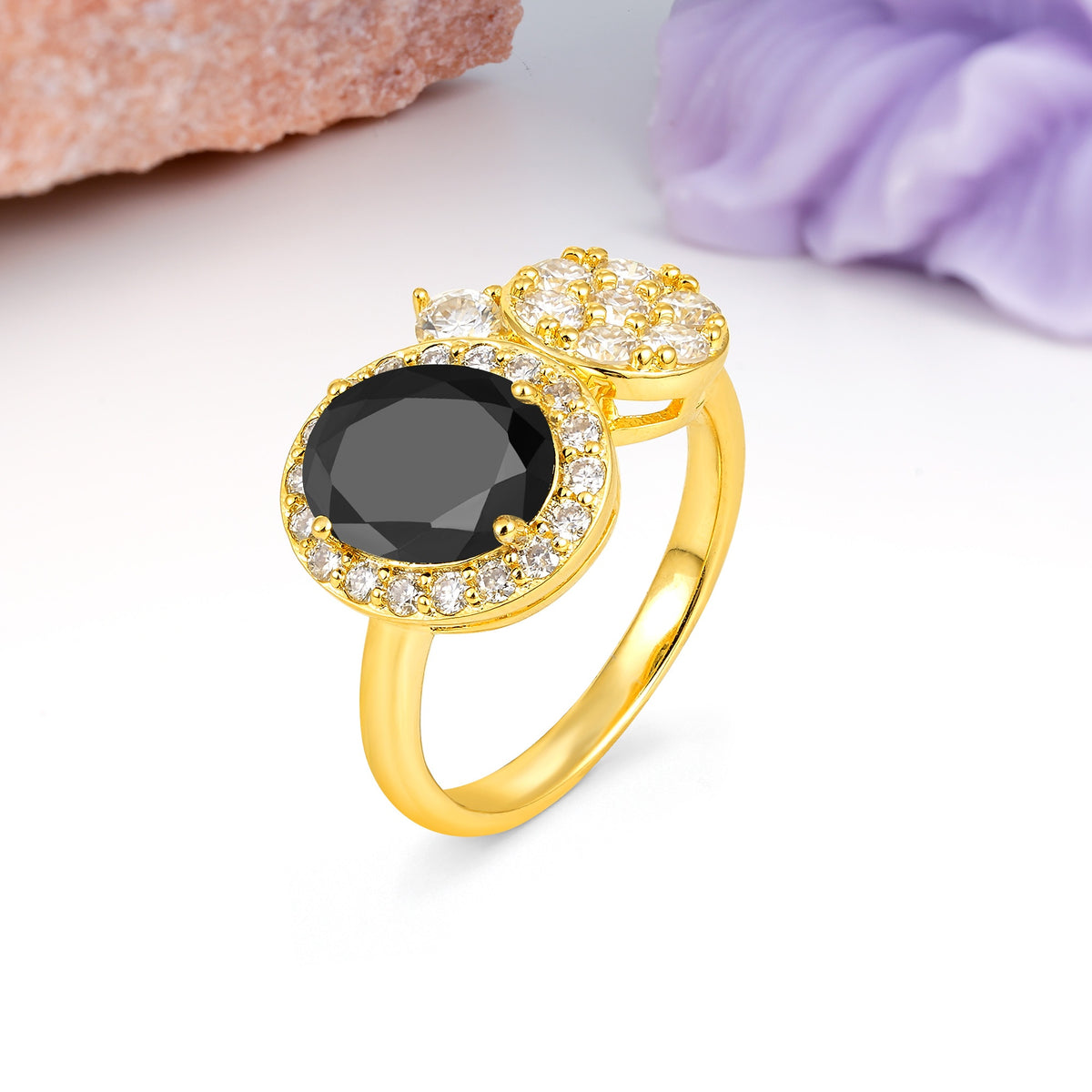Unique 4-Prong Oval Cut Black Onyx Engagement Ring - Additional view