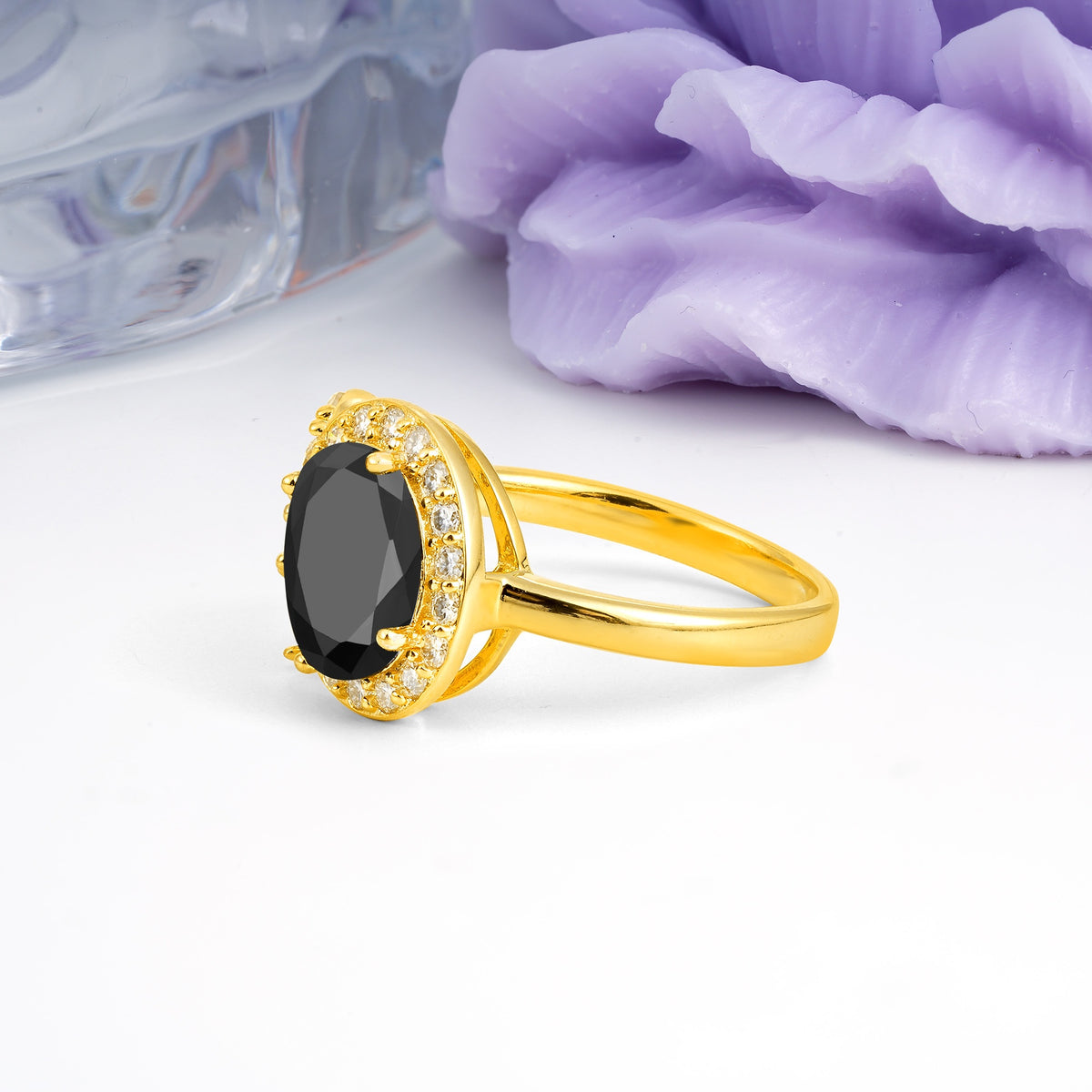 Unique 4-Prong Oval Cut Black Onyx Engagement Ring - Additional view