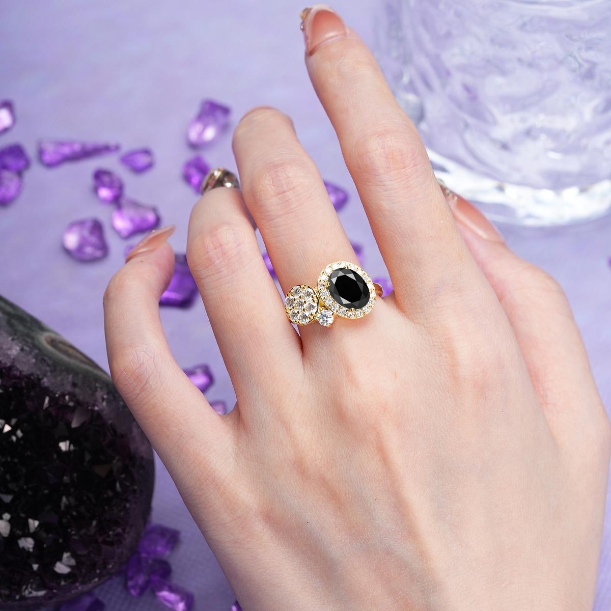 Unique 4-Prong Oval Cut Black Onyx Engagement Ring