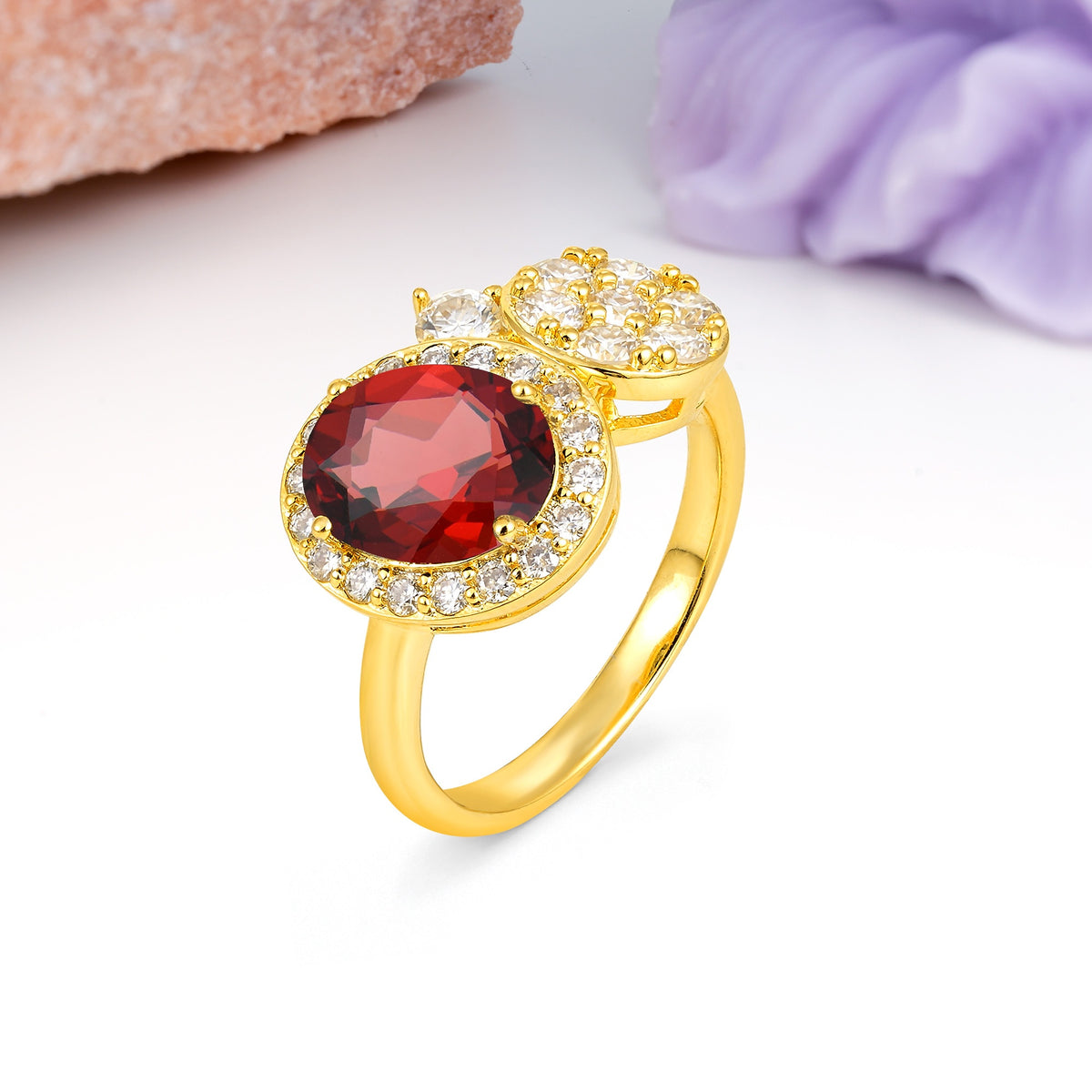 Unique 4-Prong Oval Cut Garnet Engagement Ring - Additional view