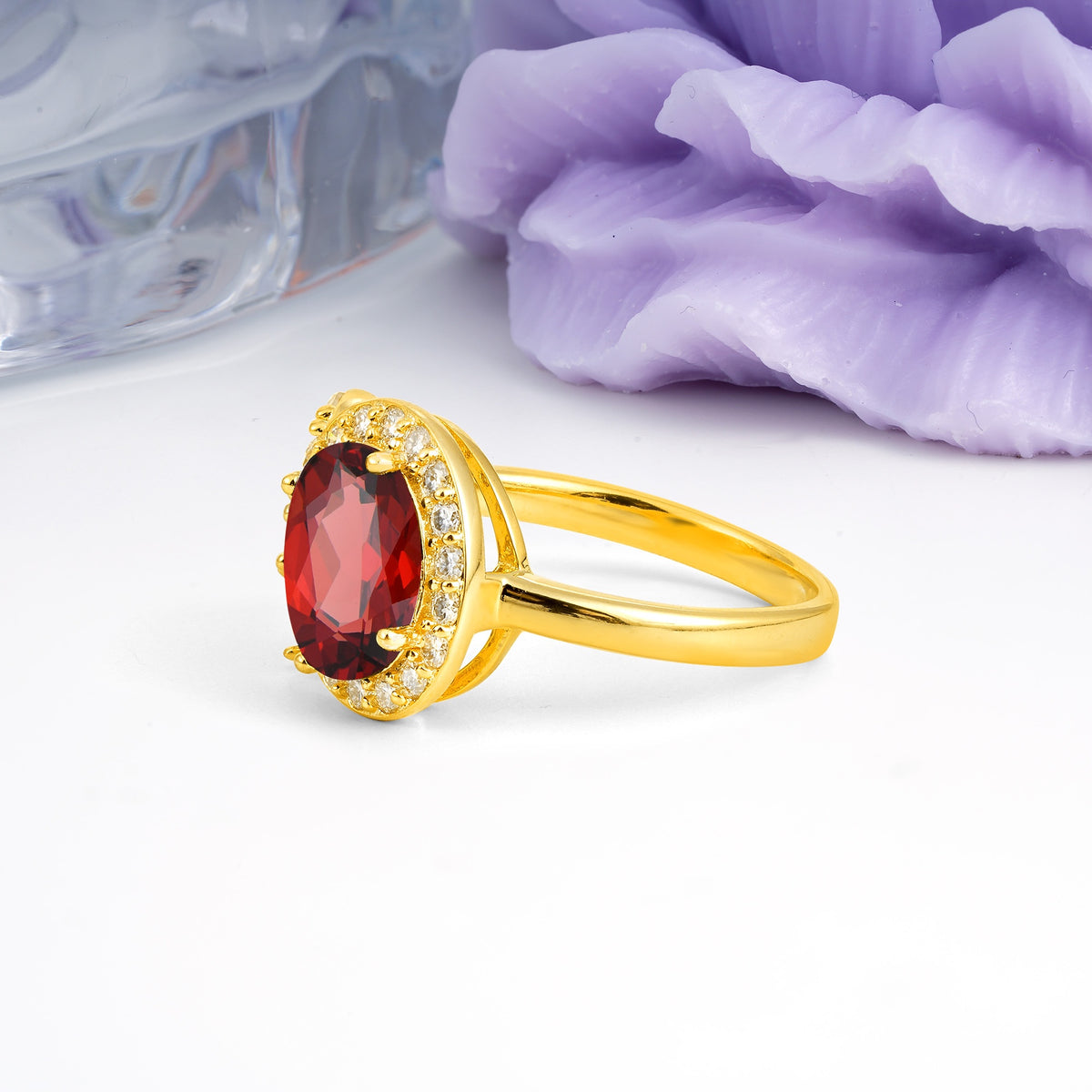 Unique 4-Prong Oval Cut Garnet Engagement Ring - Additional view