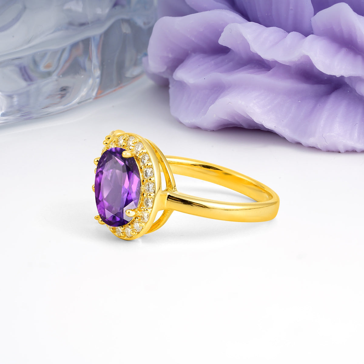 Unique 4-Prong Oval Cut Amethyst Engagement Ring - Additional view