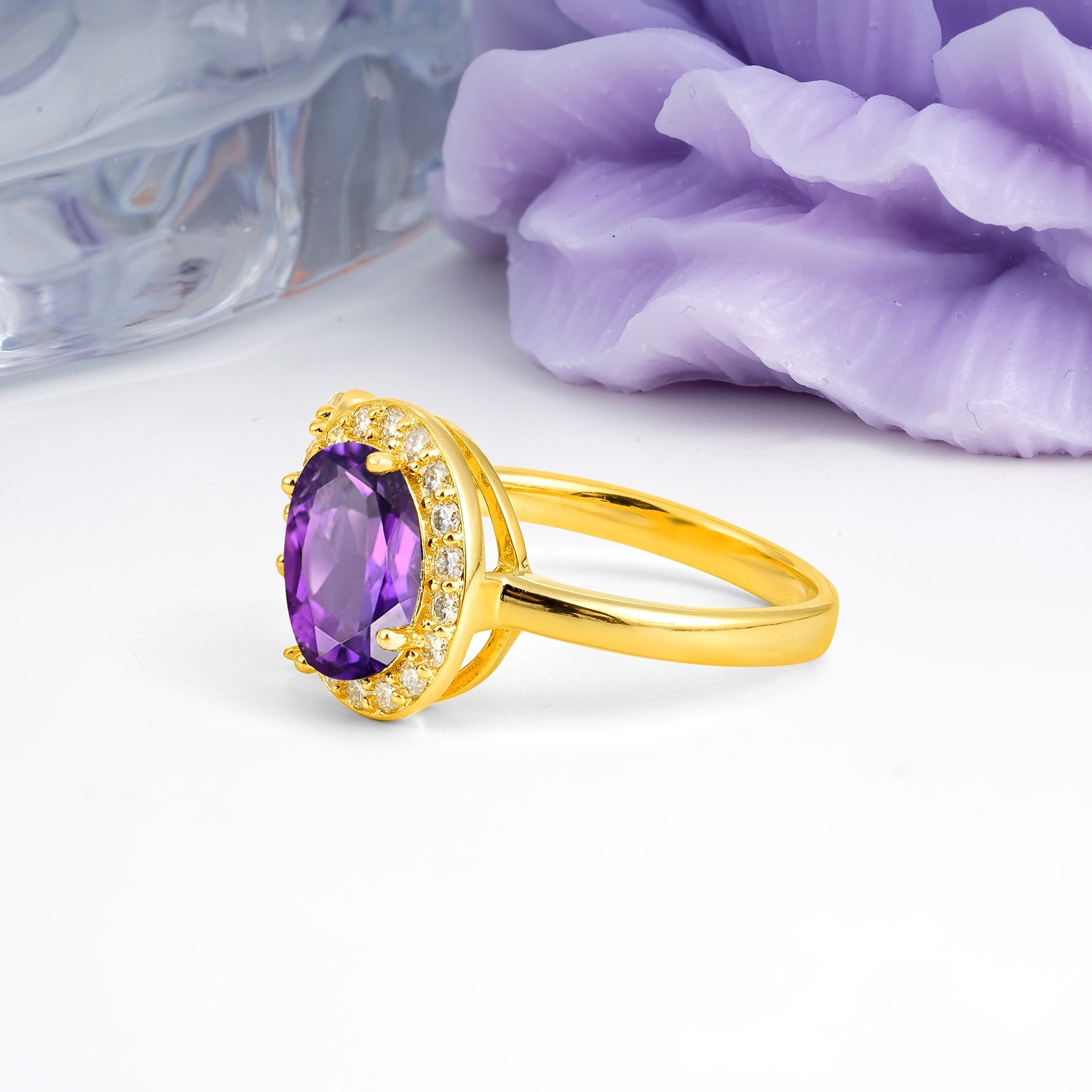 Unique 4-Prong Oval Cut Amethyst Engagement Ring - Additional view