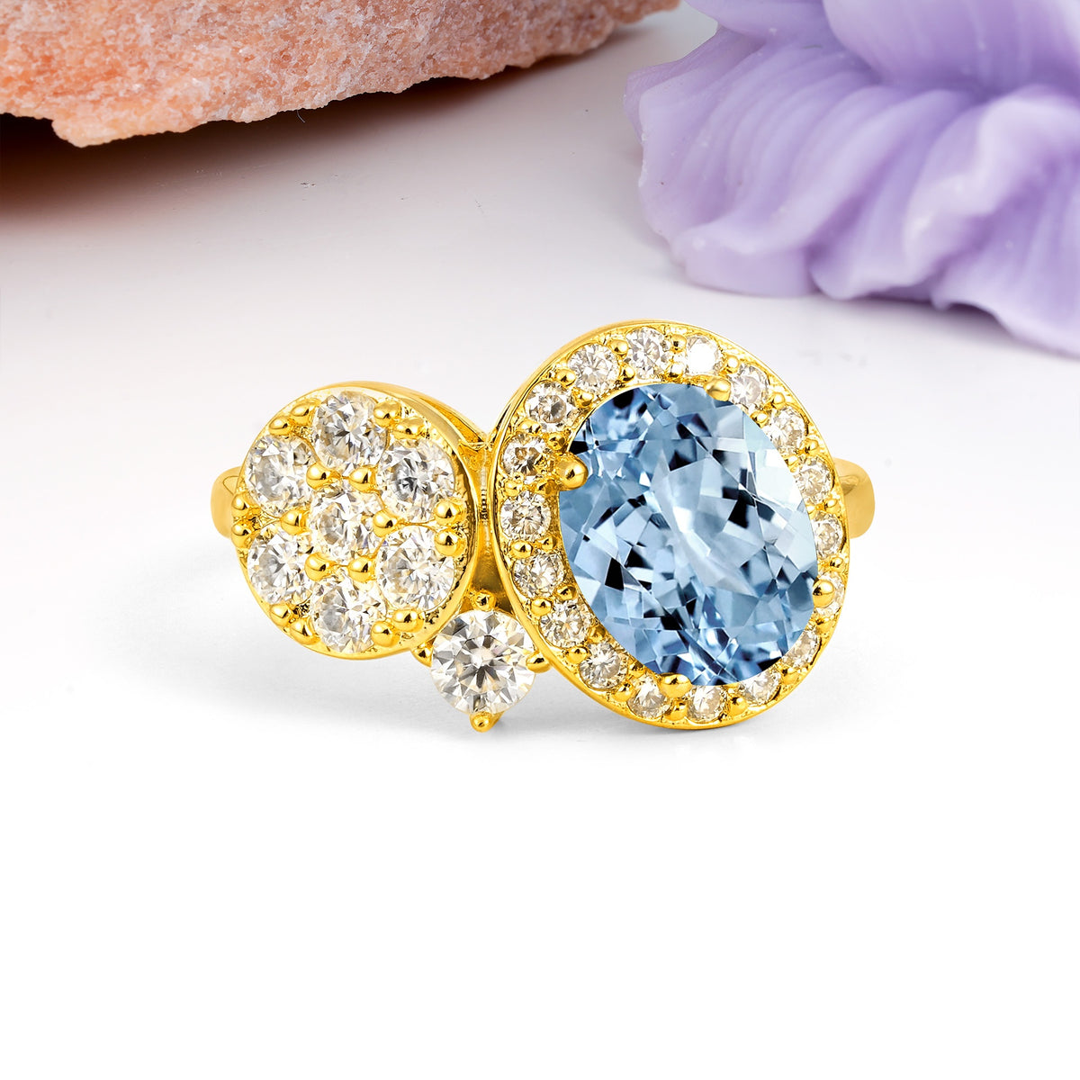 Unique 4-Prong Oval Cut Aquamarine Engagement Ring - Additional view