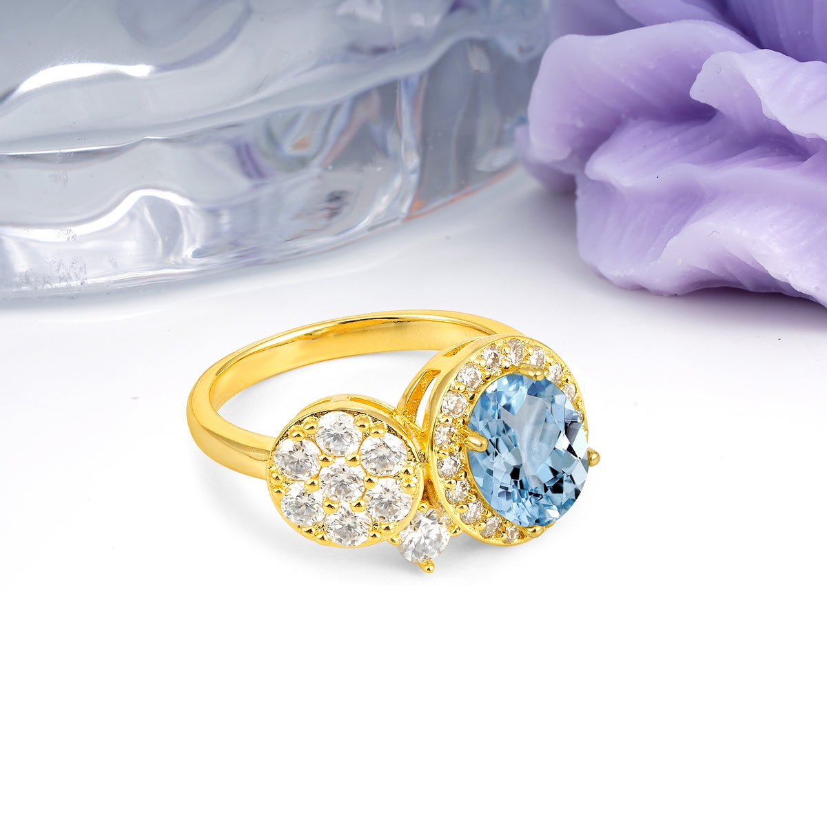 Unique 4-Prong Oval Cut Aquamarine Engagement Ring - Additional view