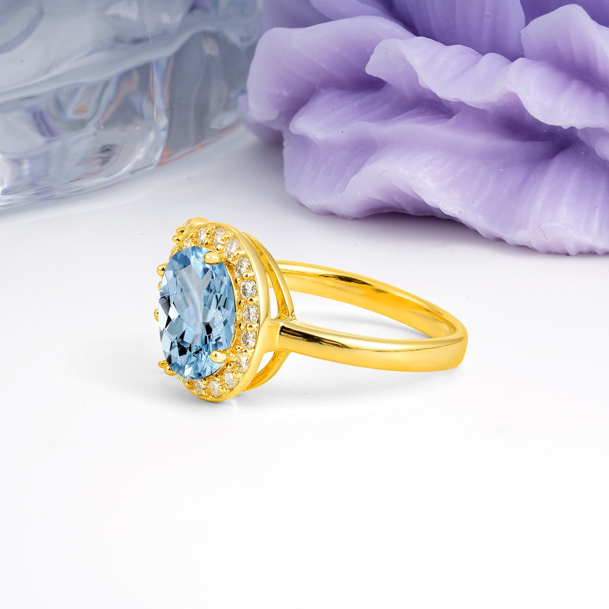 Unique 4-Prong Oval Cut Aquamarine Engagement Ring - Additional view