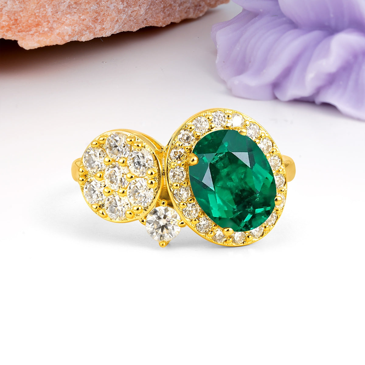 Unique 4-Prong Oval Cut Emerald Engagement Ring - Additional view
