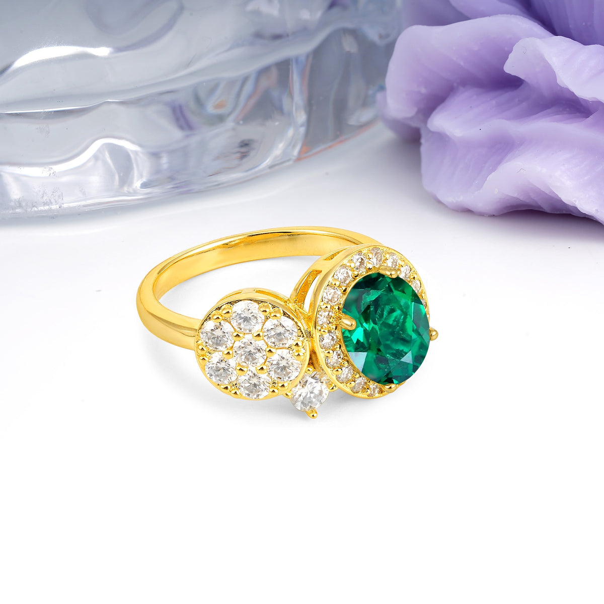 Unique 4-Prong Oval Cut Emerald Engagement Ring - Additional view