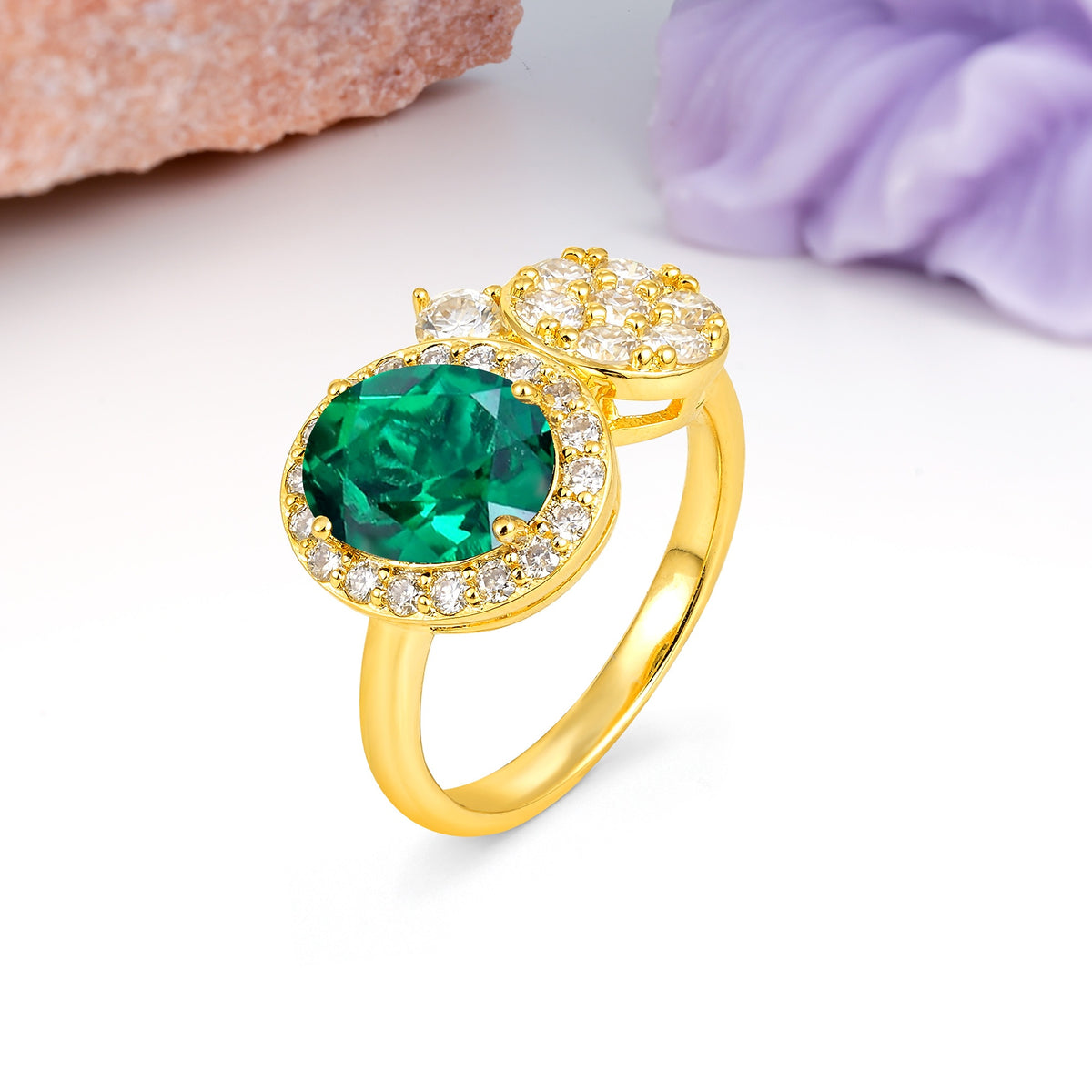 Unique 4-Prong Oval Cut Emerald Engagement Ring - Additional view