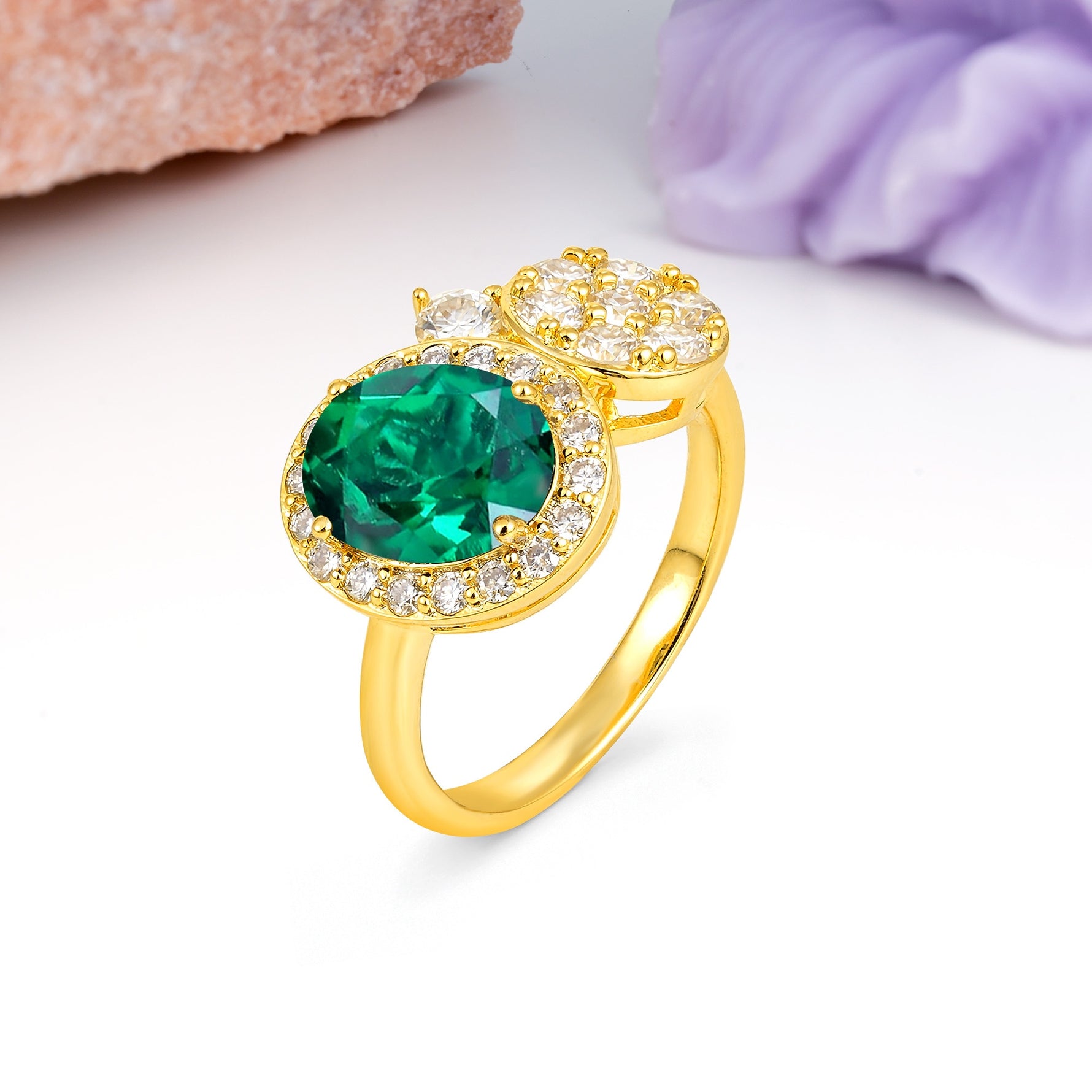Unique 4-Prong Oval Cut Emerald Engagement Ring - Additional view