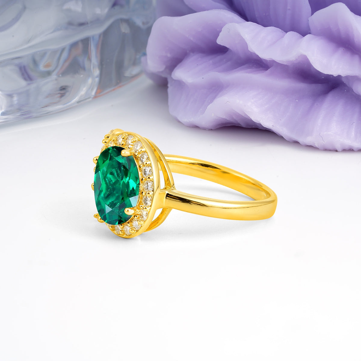 Unique 4-Prong Oval Cut Emerald Engagement Ring - Additional view