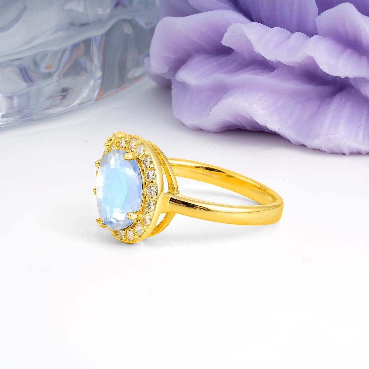 Unique 4-Prong Oval Cut Moonstone Engagement Ring - Additional view