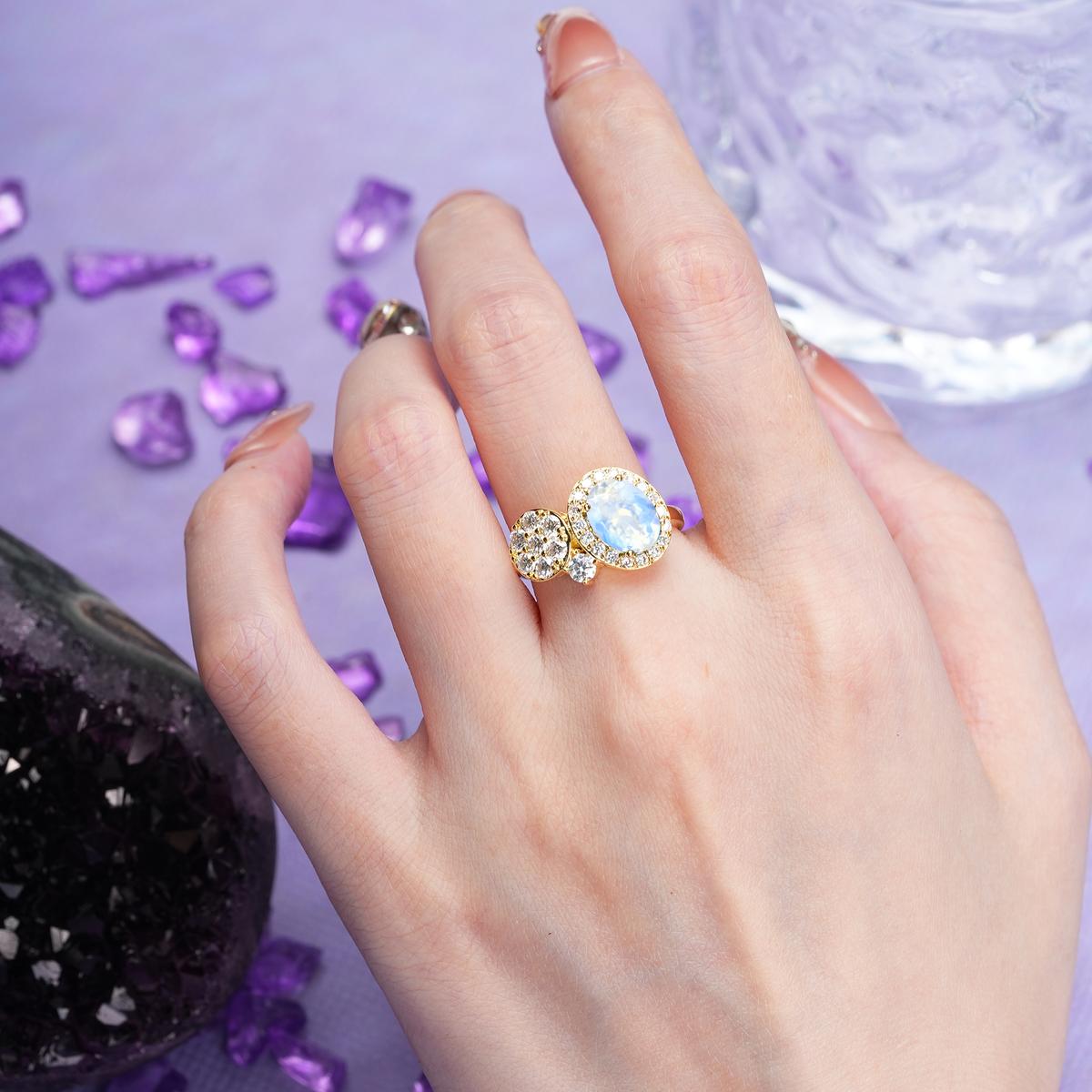 Unique 4-Prong Oval Cut Moonstone Engagement Ring
