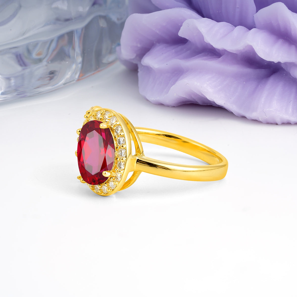 Unique 4-Prong Oval Cut Ruby Engagement Ring - Additional view