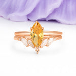 Classic, Luxurious 6-Prong Marquise Cut Citrine Bridal Ring Set - Additional view
