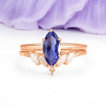 Classic, Luxurious 6-Prong Marquise Cut Tanzanite Bridal Ring Set - Additional view