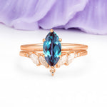 Classic, Luxurious 6-Prong Marquise Cut Alexandrite Bridal Ring Set - Additional view