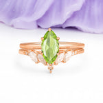 Classic, Luxurious 6-Prong Marquise Cut Peridot Bridal Ring Set - Additional view