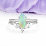 Classic, Luxurious 6-Prong Marquise Cut Fire Opal Bridal Ring Set - Additional view