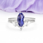 Classic, Luxurious 6-Prong Marquise Cut Tanzanite Bridal Ring Set - Additional view