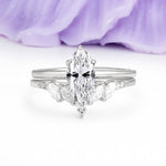 Classic, Luxurious 6-Prong Marquise Cut Lab Diamond Bridal Ring Set - Additional view