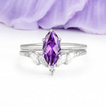 Classic, Luxurious 6-Prong Marquise Cut Amethyst Bridal Ring Set - Additional view