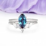 Classic, Luxurious 6-Prong Marquise Cut Alexandrite Bridal Ring Set - Additional view