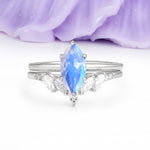 Classic, Luxurious 6-Prong Marquise Cut Moonstone Bridal Ring Set - Additional view